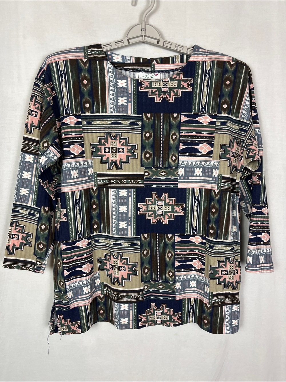Vintage Christopher & Banks Blue Abstract Geometric 3/4 Sleeve Blouse